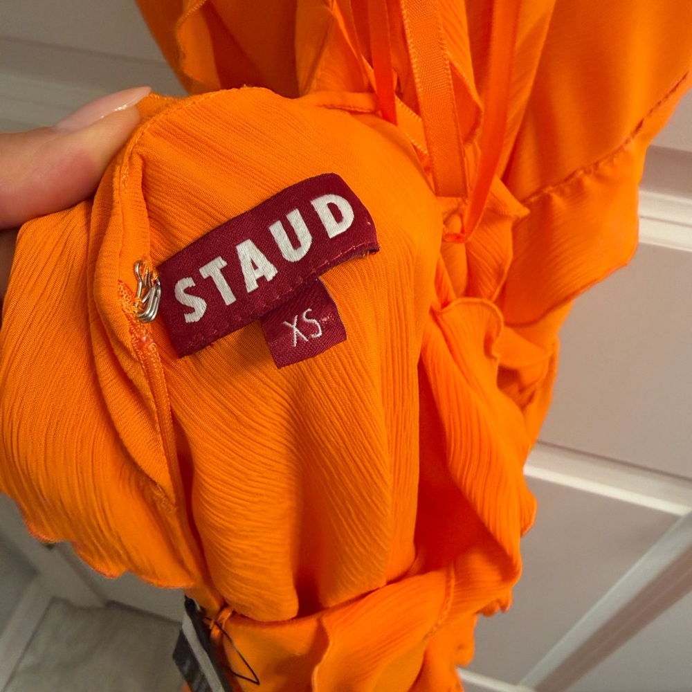 STAUD Elvire Open-Back Ruffled Crepe Maxi Dress Nectarine Orange - Picture 10 of 10